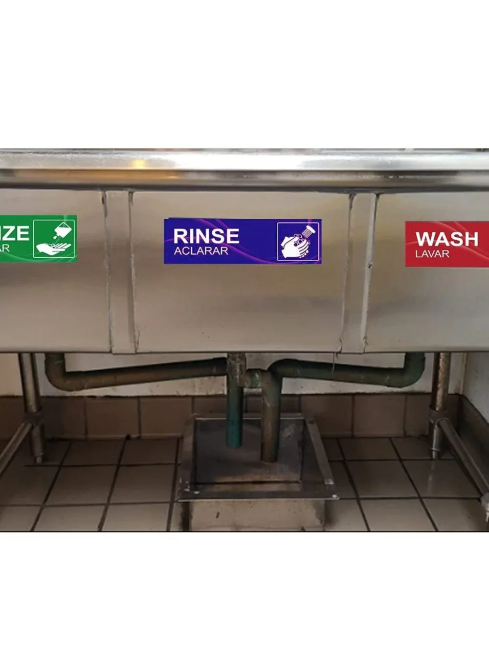 4 Pack Wash Rinse Sanitize Sink Labels, Waterproof Sticker Signs Perfect for 3 C